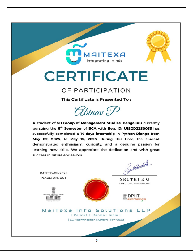 Internship Certificate